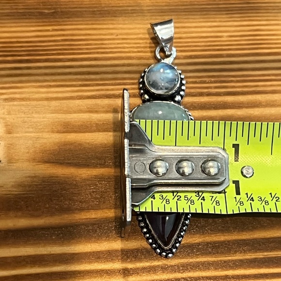 Amethyst, Aquamarine & Rainbow 🌈 Moonstone Handcrafted Pendant NWOT - Picture 7 of 17